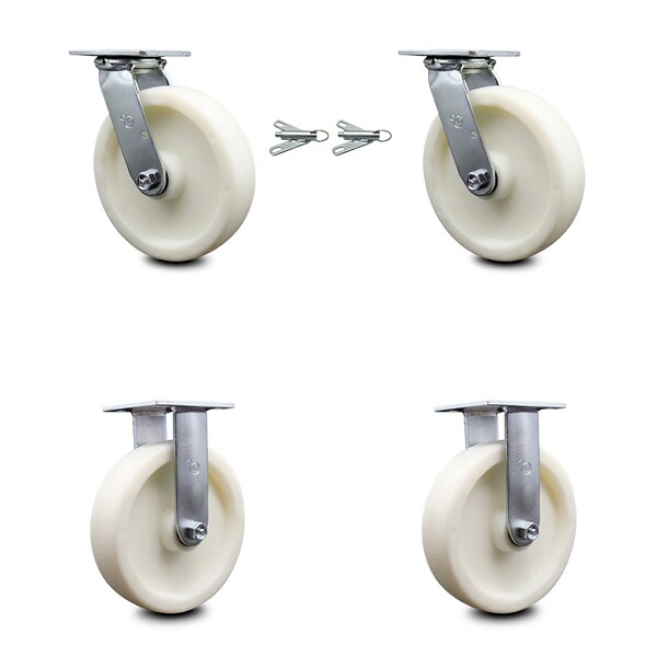 8 Inch Nylon Caster Set with Ball Bearings 2 Swivel Lock 2 Rigid